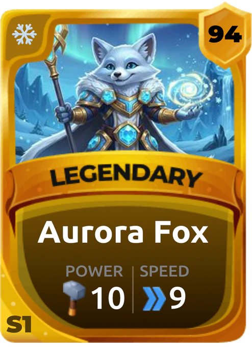 Aurora Fox Card (Rarity: Legendary, Affinity: Ice, Set: Season 1)