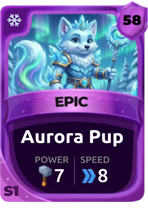 Aurora Pup Card (Rarity: Epic, Affinity: Ice, Set: Season 1)