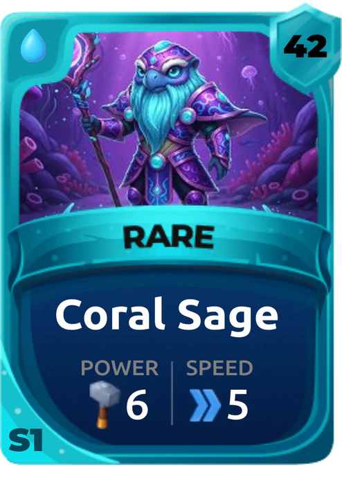 Coral Sage Card (Rarity: Rare, Affinity: Water, Set: Season 1)