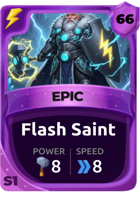 Flash Saint Card (Rarity: Epic, Affinity: Lightning, Set: Season 1)