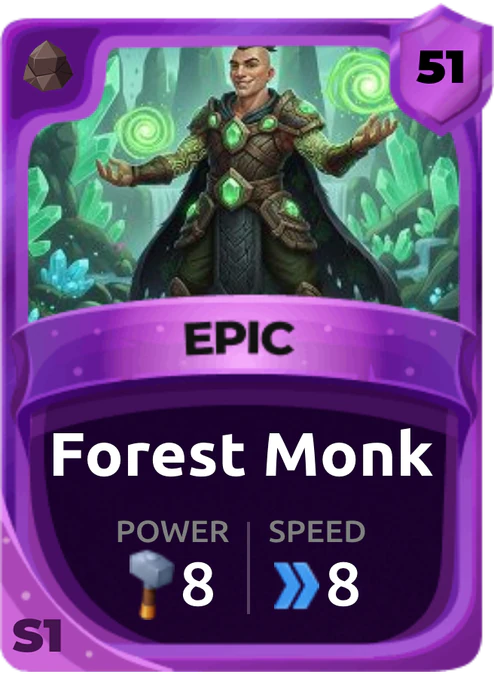 Forest Monk Card (Rarity: Epic, Affinity: Earth, Set: Season 1)
