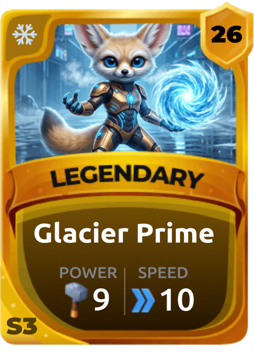 Glacier Prime Card (Rarity: Legendary, Affinity: Ice, Set: Season 3)