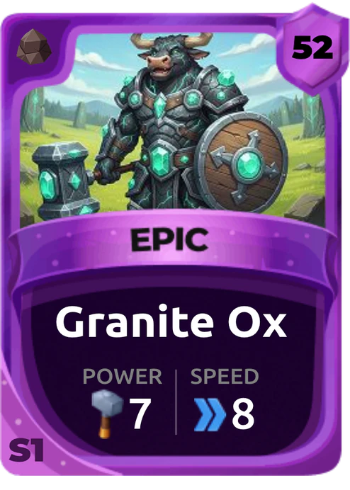 Granite Ox Card (Rarity: Epic, Affinity: Earth, Set: Season 1)