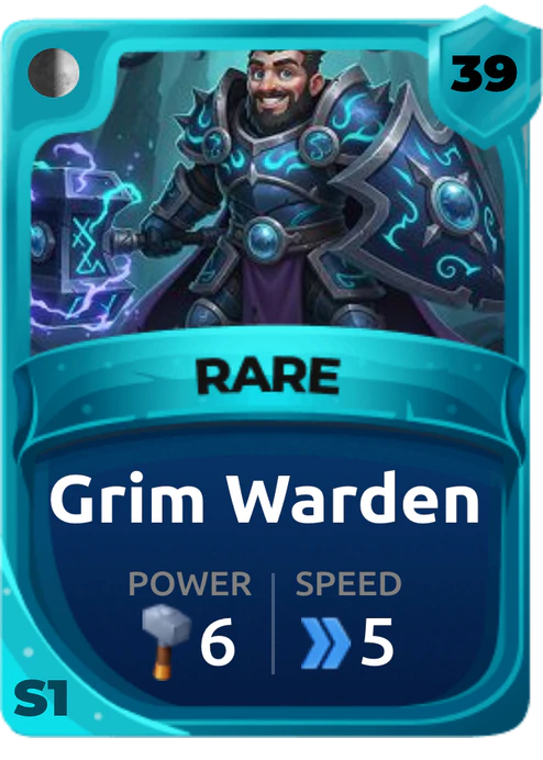 Grim Warden Card (Rarity: Rare, Affinity: Shadow, Set: Season 1)