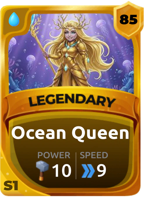 Ocean Queen Card (Rarity: Legendary, Affinity: Water, Set: Season 1)