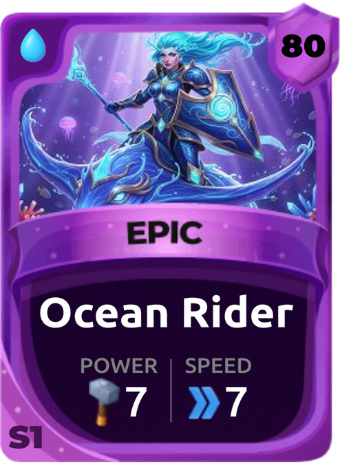 Ocean Rider Card (Rarity: Epic, Affinity: Water, Set: Season 1)