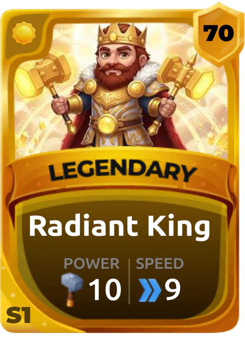Radiant King Card (Rarity: Legendary, Affinity: Light, Set: Season 1)