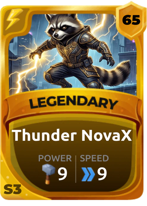 Thunder Novax Card (Rarity: Legendary, Affinity: Lightning, Set: Season 3)