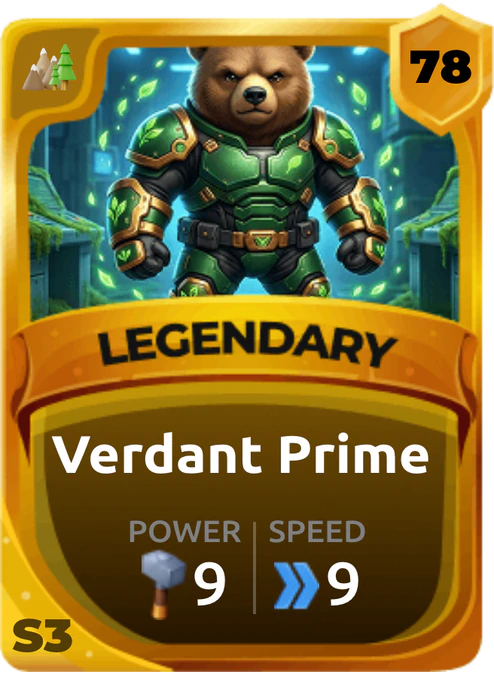 Verdant Prime Card (Rarity: Legendary, Affinity: Nature, Set: Season 3)